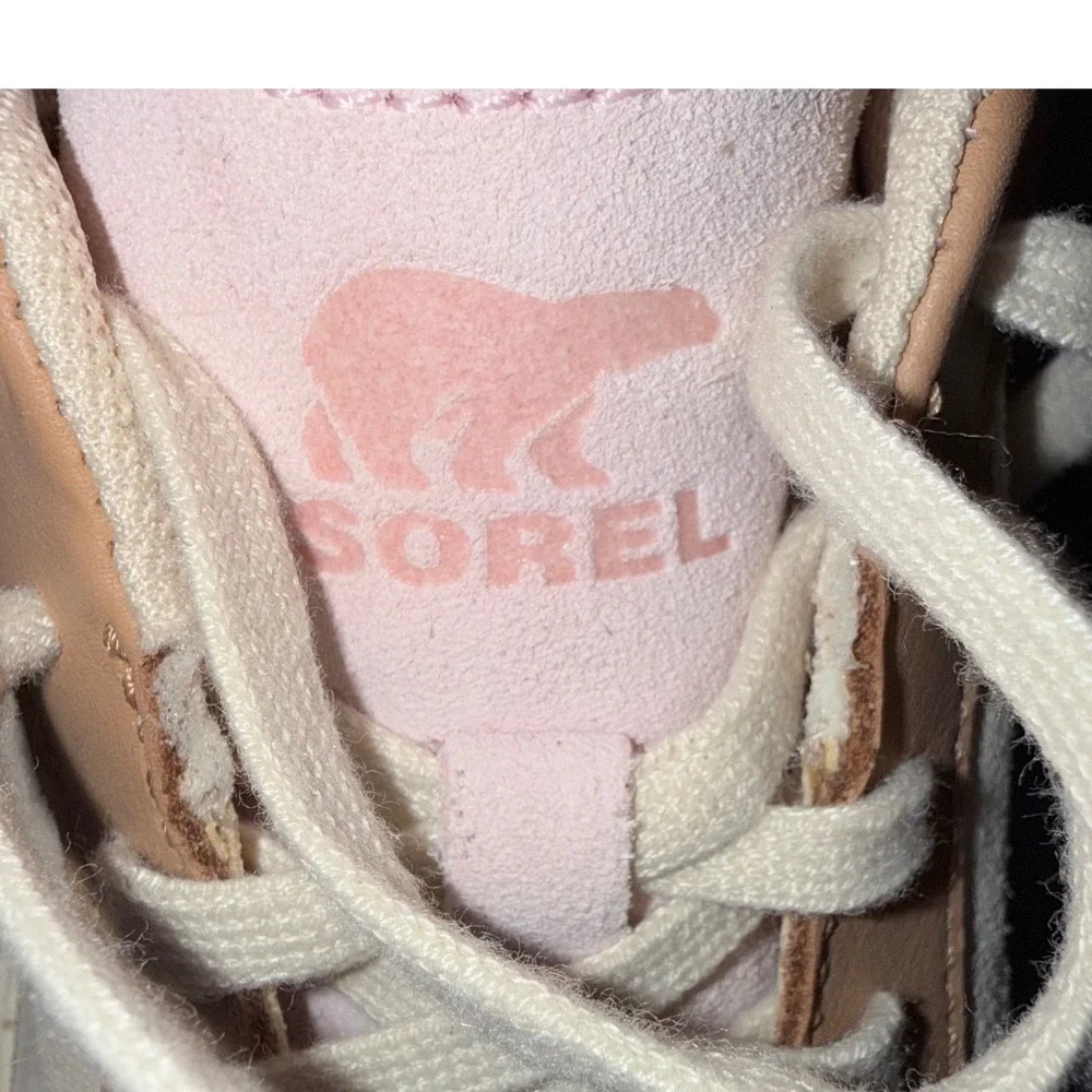 Sorel Size 9 Ona‎ Waterproof Platform Lace Up Sneakers Suede Beige Metallic Pink